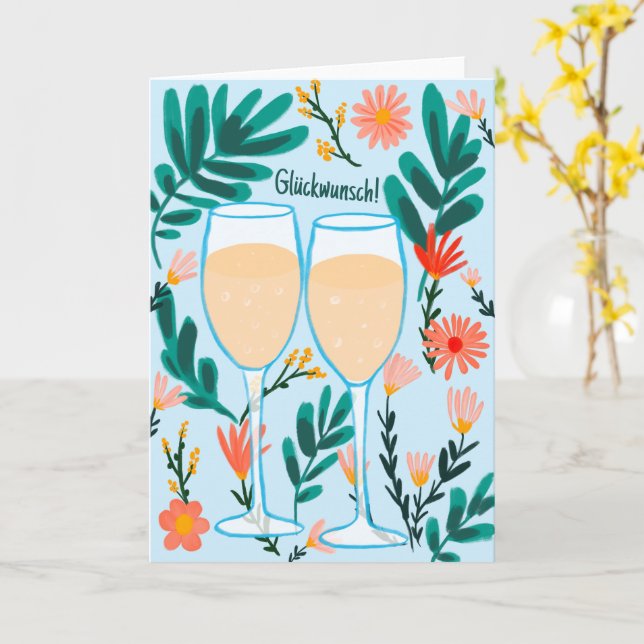 Tarjeta Glückwunsch Sekt Champagner Blumen Prost Hochzeit (flor amarilla)