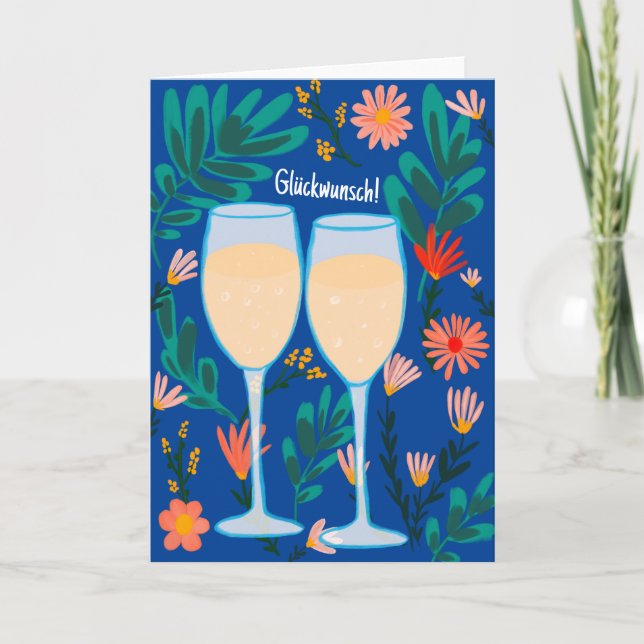 Tarjeta Glückwunsch Sekt Champagner Blumen Prost Hochzeit (Anverso)