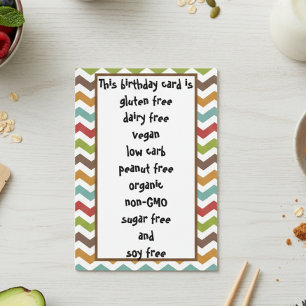 Tarjeta Gluten Dairy Sugar Soy Carb Gratis Gracioso Cumple