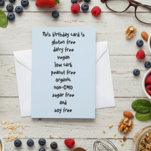 Tarjeta Gluten Dairy Sugar Soy Carb Gratis Gracioso Cumple