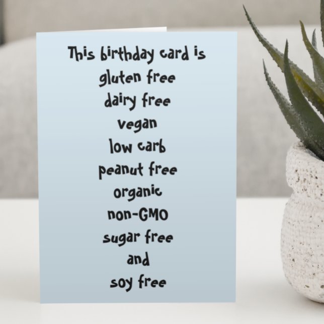 Tarjeta Gluten Dairy Sugar Soy Carb Gratis Gracioso Cumple (Subido por el creador)