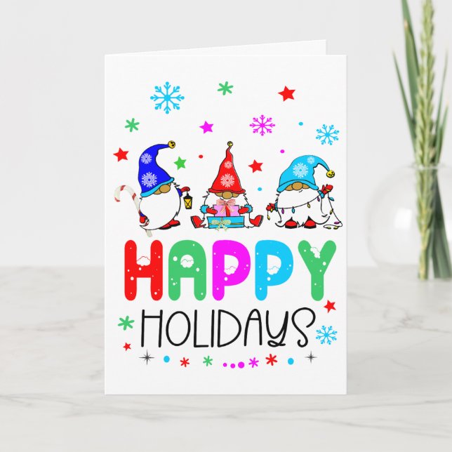 Tarjeta Gnome Colorful Cute Felices Fiestas Navidades (Anverso)