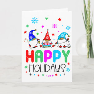 Tarjeta Gnome Colorful Cute Felices Fiestas Navidades