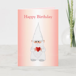 Tarjeta Gnome de cumpleaños mágico con corazón en rosa