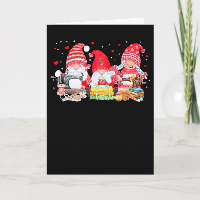 Tarjeta Gnome del Día de San Valentín Costura Sastra Mujer (Anverso)