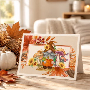 Tarjeta Gnome del Follaje de Otoño Feliz Día de Acción de