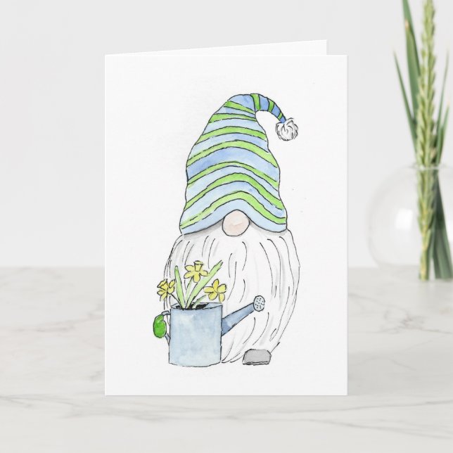 Tarjeta Gnome del jardín de primavera (Anverso)