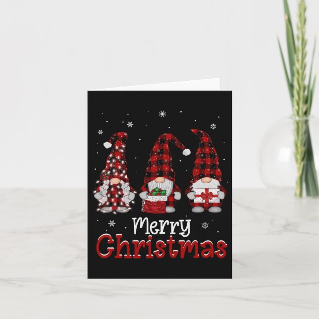 Tarjeta Gnome Familia Feliz Navidad Cuadro Rojo Xmas Hombr (Anverso)