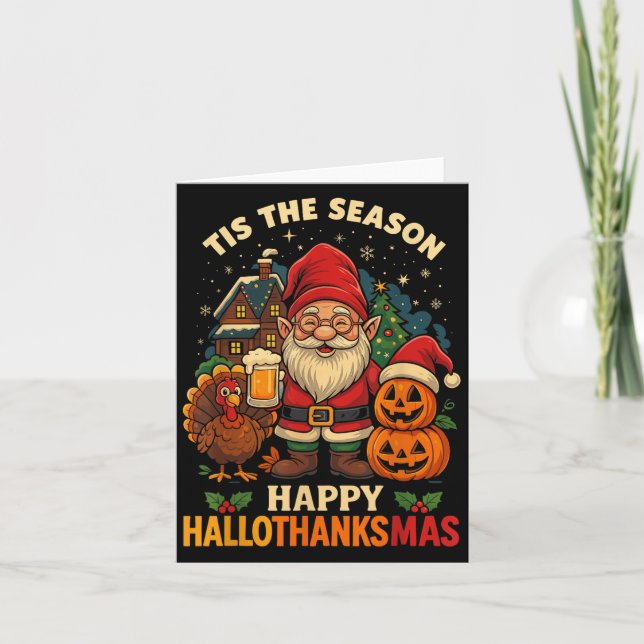 Tarjeta Gnome Happy Hallothanksmas Shirt Halloween Thanksg (Anverso)