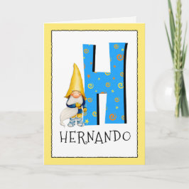 Tarjeta Gnome Kids Letra H Nombre y Edad Saludo de cumplea