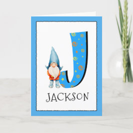 Tarjeta Gnome Kids Letra J Nombre y Edad Saludo de cumplea