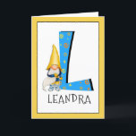 Tarjeta Gnome Kids Letter L Name and Age Birthday Grethday<br><div class="desc">Para cambiar el color del borde, haga clic en "personalizar". Cuando añades el nombre y la edad de un chica de cumpleaños o un niño a nuestra tarjeta monográfica gnome, estás creando un saludo de cumpleaños único, especialmente hecho para niños. Posar junto a la gran carta azul con estrellas y...</div>