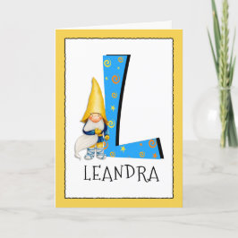 Tarjeta Gnome Kids Letter L Name and Age Birthday Grethday