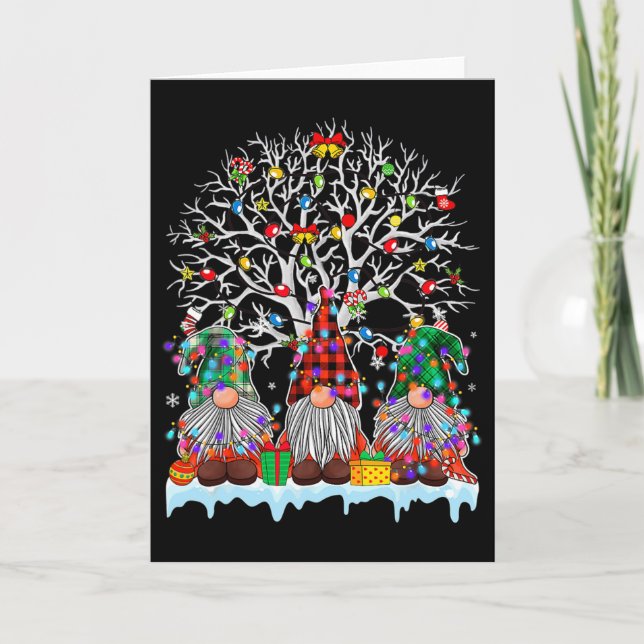 Tarjeta Gnome lindo Feliz Navidad Familia Gnome G (Anverso)