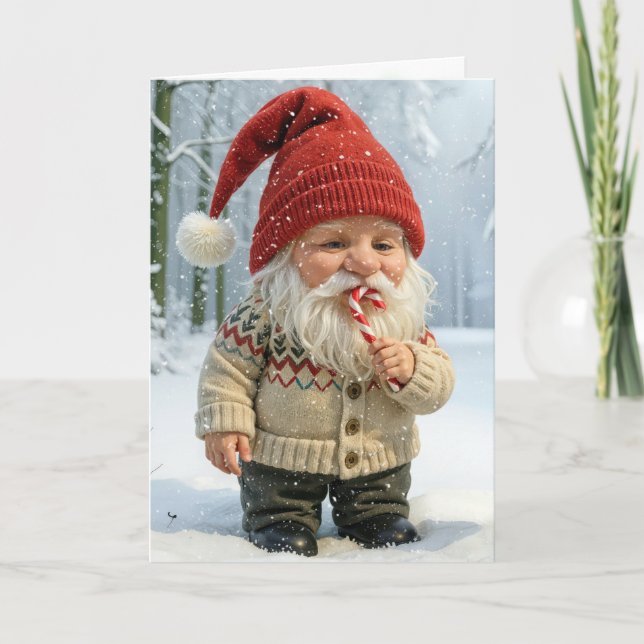 Tarjeta Gnome navidad disfruta de una caña de canto (Anverso)
