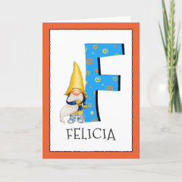 Tarjeta Gnome Niños Letra F Nombre y Edad Saludo de cumple
