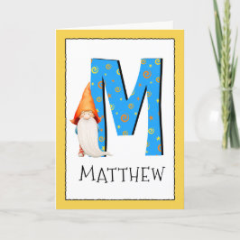 Tarjeta Gnome Niños Letra M Nombre y Edad Saludo de cumple