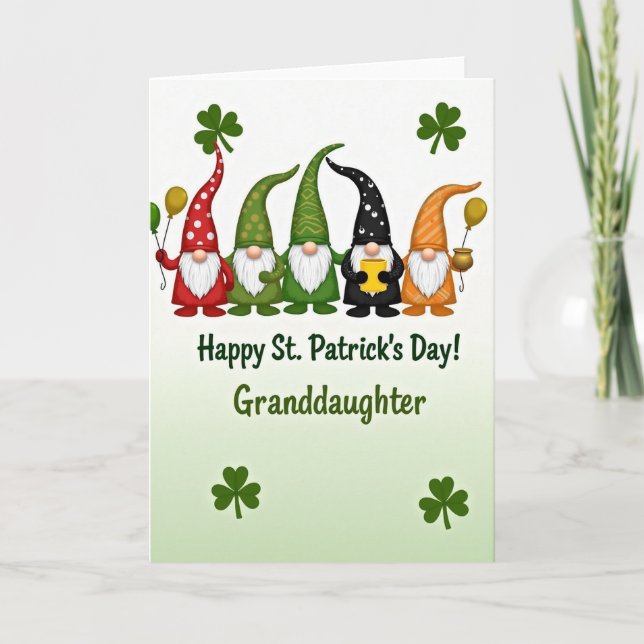 Tarjeta Gnome St Patricks Day Granddaughter Card (Anverso)