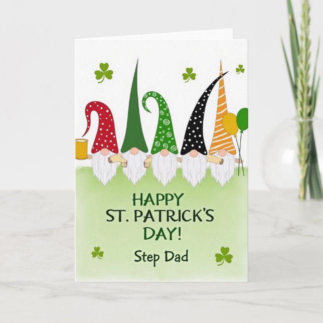 Tarjeta Gnome St Patricks Step Dad Glitter Card (Anverso)