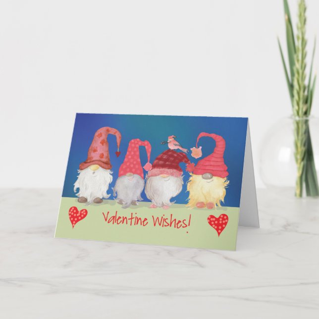 Tarjeta Gnome Valentine Wiers With Bird (Anverso)