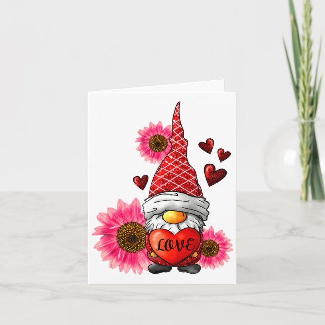 Tarjeta Gnome Valentines Day Cute Gnome Heart Leopard Sunf (Anverso)