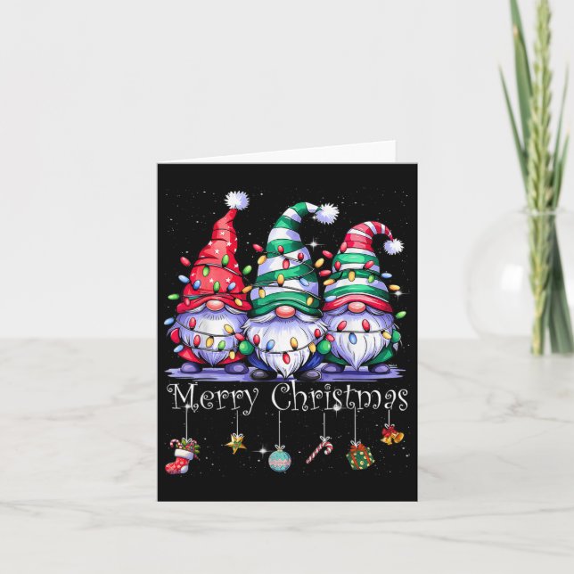Tarjeta Gnomes Cute Gnomes Merry Christmas Light Gnome Xma (Anverso)