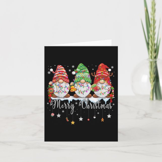 Tarjeta Gnomes Cute Gnomes Merry Christmas Light Gnome Xma (Anverso)