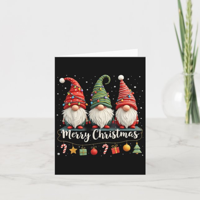 Tarjeta Gnomes Cute Gnomes Merry Christmas Light Gnome Xma (Anverso)