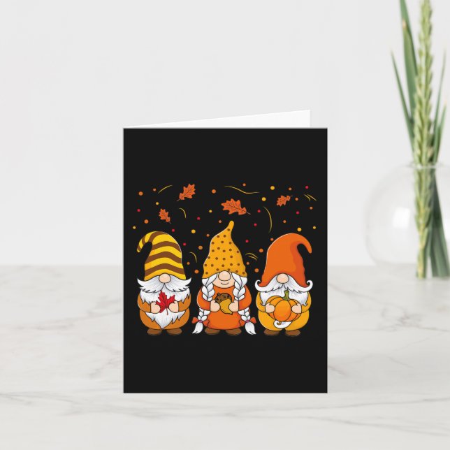 Tarjeta Gnomes de calabaza Caen otoño Cute Halloween Thank (Anverso)