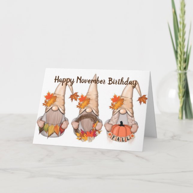 TARJETA GNOMES DICE "FELIZ CUMPLEAÑOS DE NOVIEMBRE" (Anverso)
