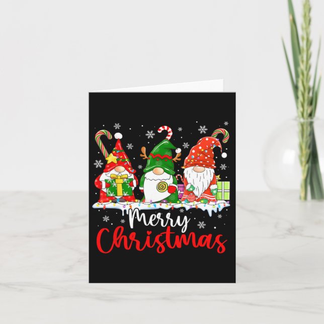 Tarjeta Gnomes Merry Christmas Light Gnome (Anverso)