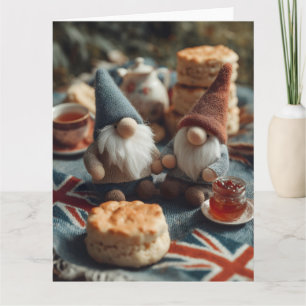 Tarjeta Gnomes patrióticos disfrutando del té de la tarde