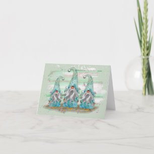 Tarjeta Gnomes Tropical Blue Watercolor Beach