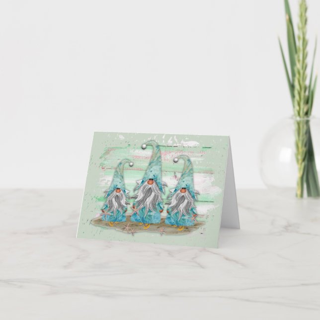 Tarjeta Gnomes Tropical Blue Watercolor Beach (Anverso)