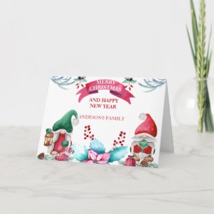 Tarjeta Gnomes Y Poinsettia navidades