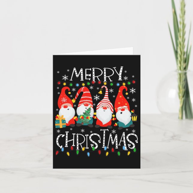 Tarjeta Gnomies Merry Christmas Family enciende Navidad Pa (Anverso)