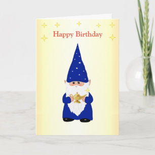 Tarjeta Gnomo de cumpleaños con lámpara mágica