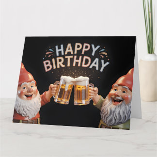 Tarjeta Gnomo de "Feliz Cumpleaños" Brindando con Jarras d