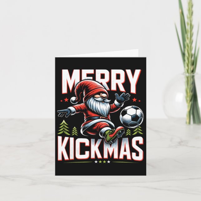 Tarjeta Gnomo de Fútbol Feliz Patad Navidad (Anverso)
