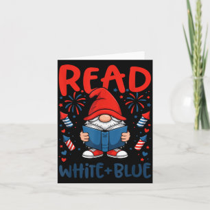 Tarjeta Gnomo de lectura patriótica lee blanco azul