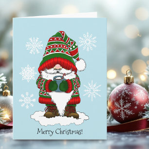 Tarjeta Gnomo de Navidad Acogedor Rojo Verde Invierno Lind