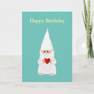 Tarjeta Gnomo Mágico de Cumpleaños con Corazón sobre Verde