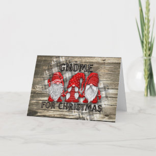 Tarjeta Gnomo para Navidad a Cuadros Rústico País Casa de