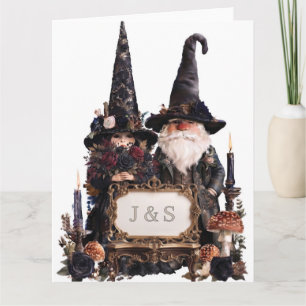 Tarjeta Gnomos de bruja y mago góticos con iniciales
