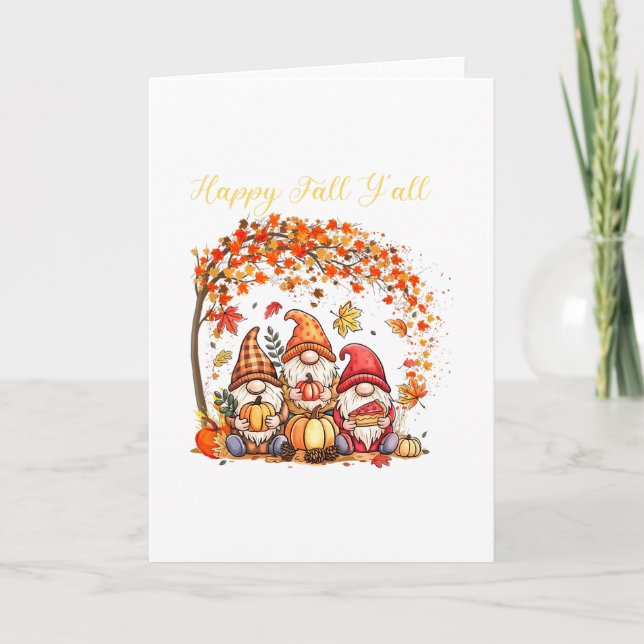Tarjeta Gnomos de Otoño Feliz Otoño para Todos Hojas de Ot (Anverso)