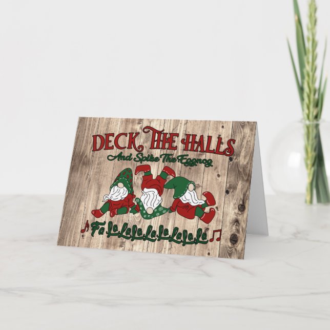 Tarjeta Gnomos de Ponche de Navidad Cantan Villancicos Dec (Anverso)