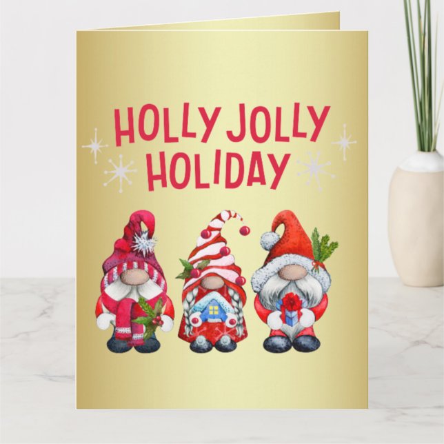 Tarjeta Gnomos de Vacaciones de Holly Jolly    (Anverso)