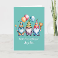 gnomos felices con globos y varita mágica