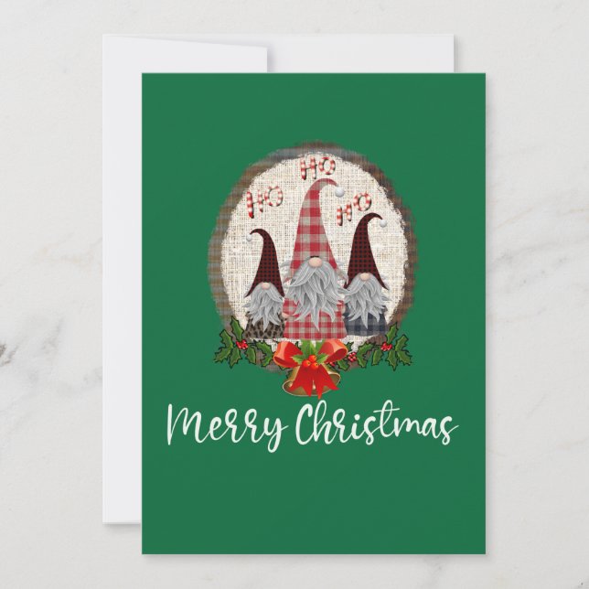 Tarjeta Gnomos Feliz Navidad Verde Rústico, Moderno  (Anverso)