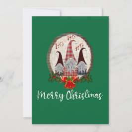 Tarjeta Gnomos Feliz Navidad Verde Rústico, Moderno 